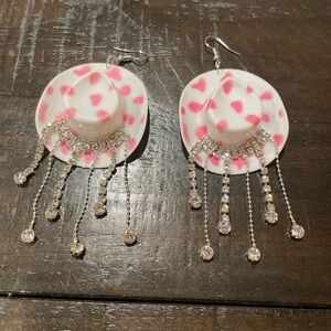 Pink Heart Cowboy Hat Earrings